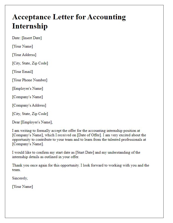 Letter template of acceptance for accounting internship offer