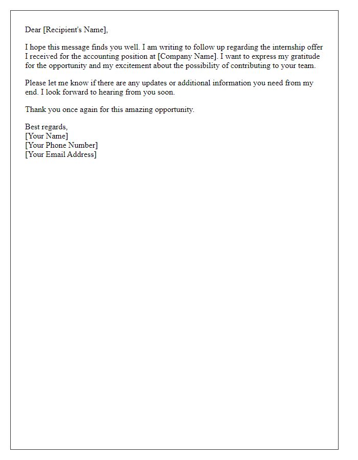 Letter template of follow-up after accounting internship offer