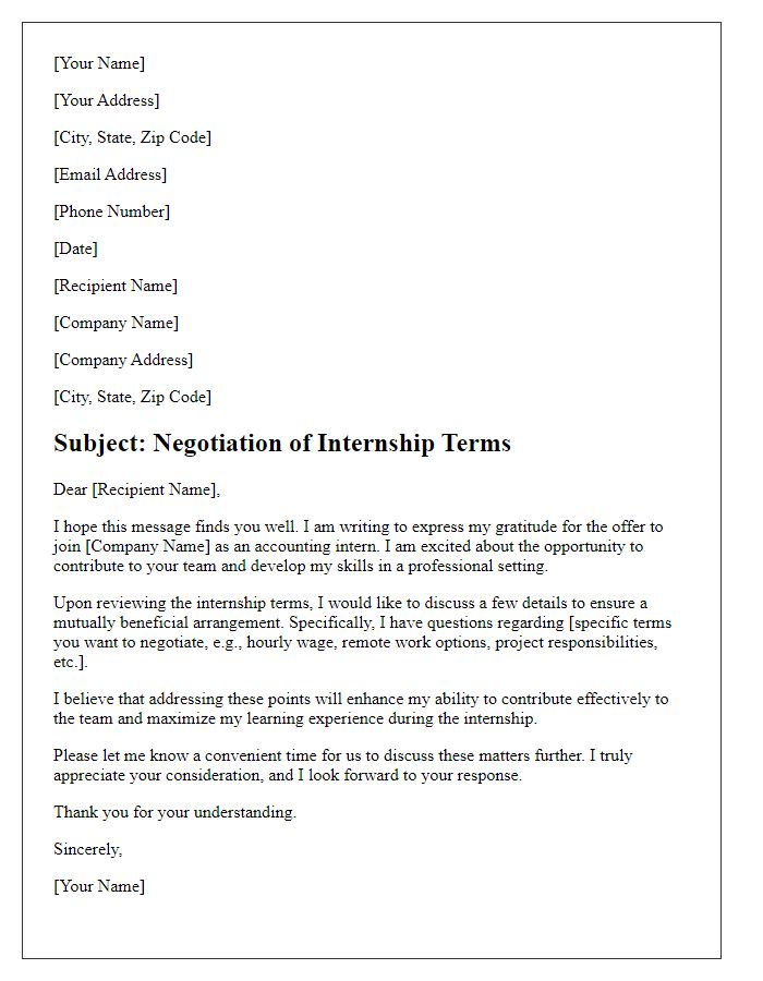 Letter template of negotiation for accounting internship terms