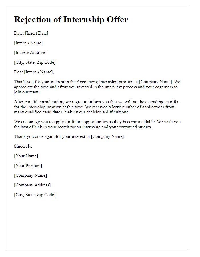 Letter template of rejection for accounting internship offer