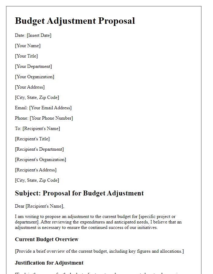 Letter template of budget adjustment proposal