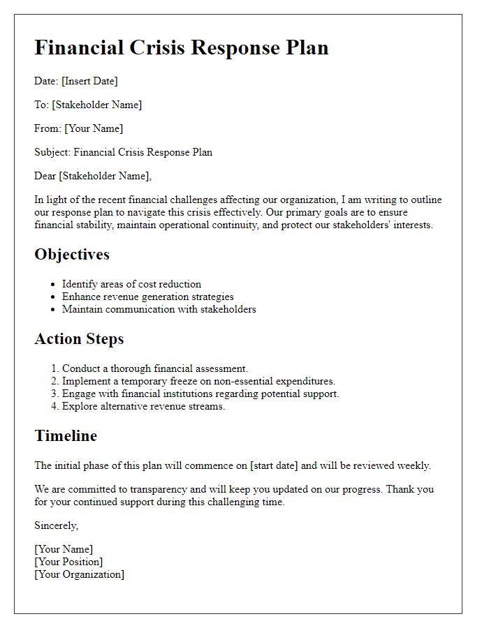 Letter template of financial crisis response plan