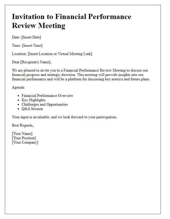 Letter template of financial performance review meeting invitation