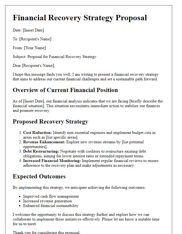 Letter template of financial recovery strategy