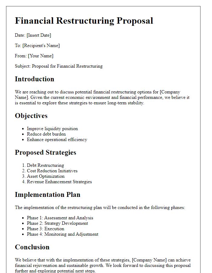 Letter template of financial restructuring outline