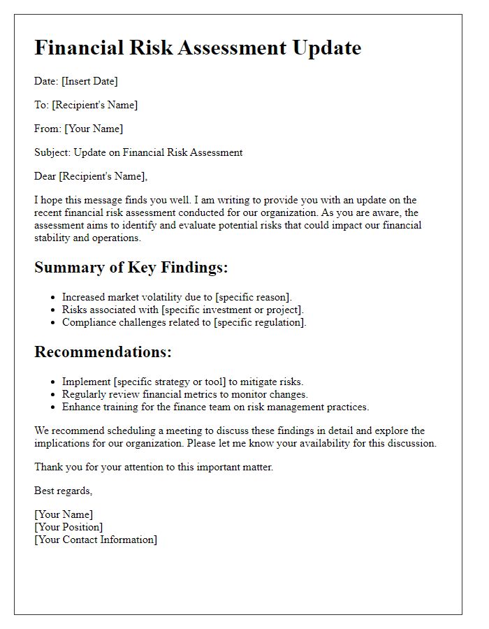 Letter template of financial risk assessment update