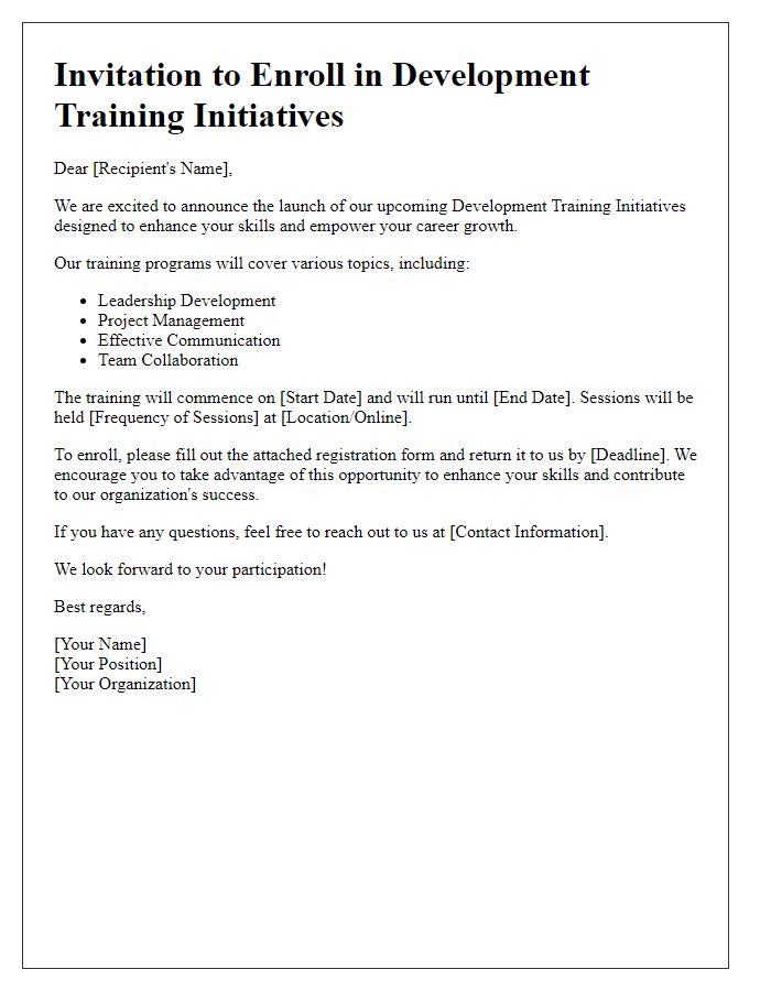 Letter template of call for enrollment in development training initiatives