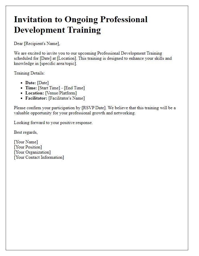 Letter template of invitation for ongoing professional development training