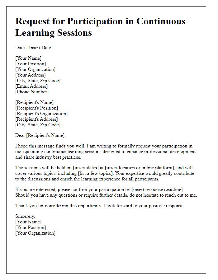 Letter template of request for participation in continuous learning sessions