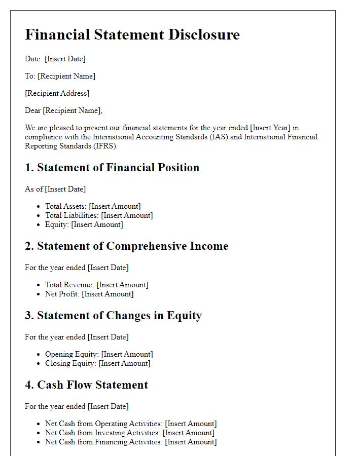 Letter template of IAS/IFRS financial statement disclosure