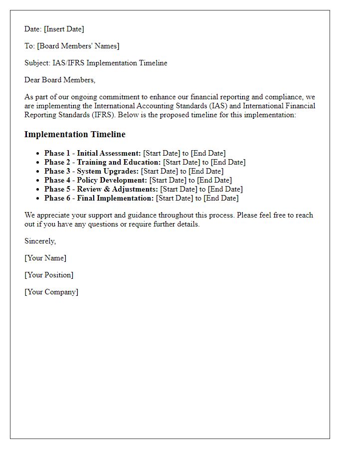 Letter template of IAS/IFRS implementation timeline for board members