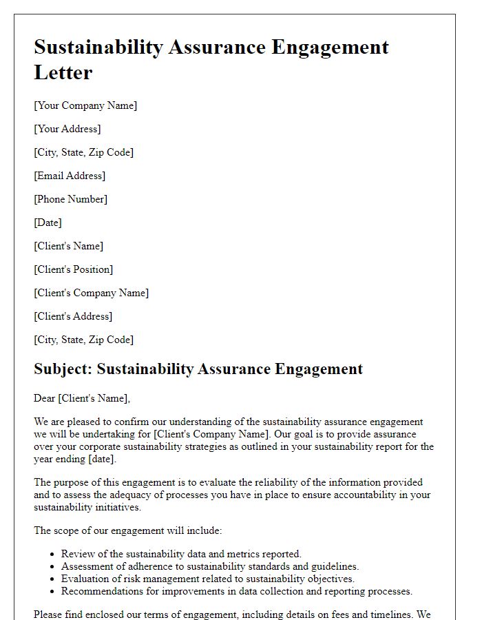 Letter template of sustainability assurance engagement for corporate sustainability strategies