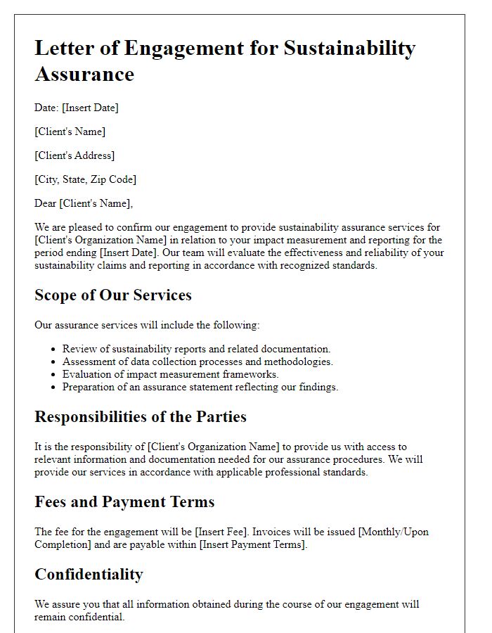 Letter template of sustainability assurance engagement for impact measurement and reporting