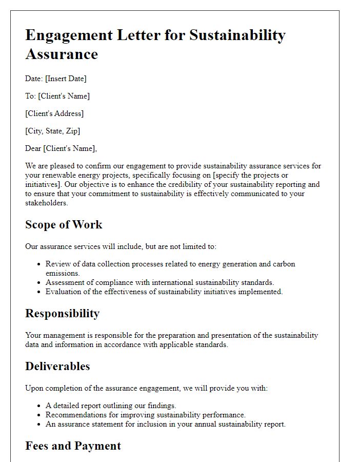 Letter template of sustainability assurance engagement for renewable energy projects