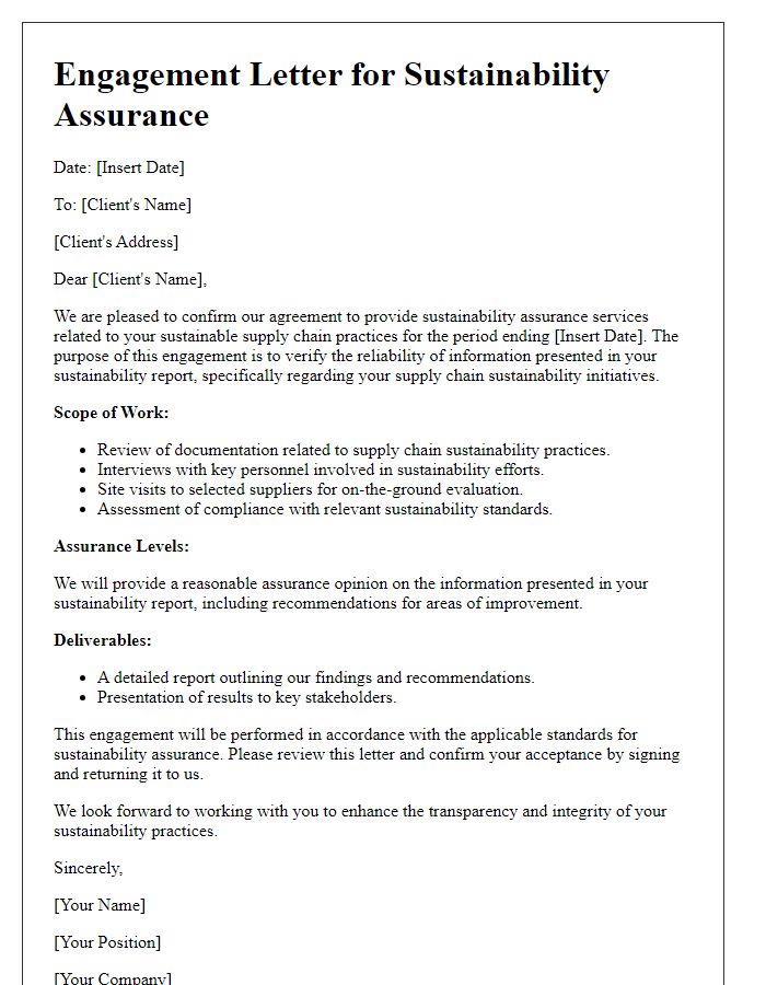 Letter template of sustainability assurance engagement for sustainable supply chain practices