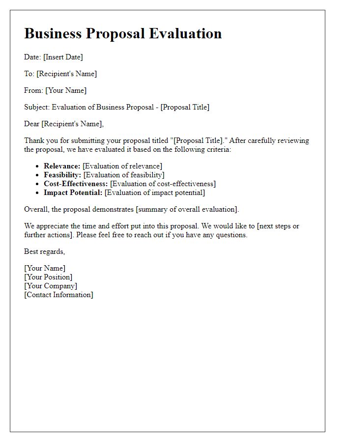 Letter template of business proposal evaluation