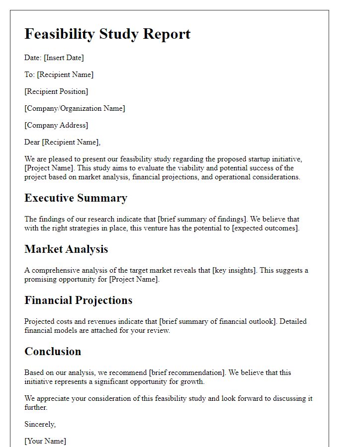 Letter template of feasibility study for startup initiative