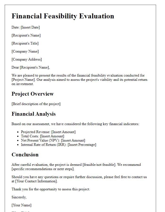 Letter template of financial feasibility evaluation