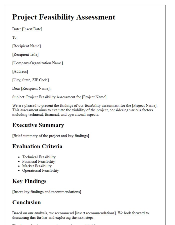 Letter template of project feasibility assessment