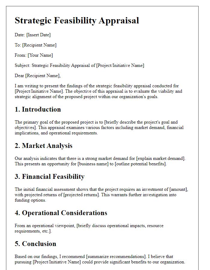 Letter template of strategic feasibility appraisal