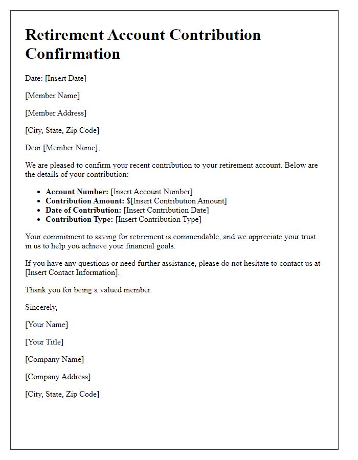 Letter template of retirement account contribution confirmation