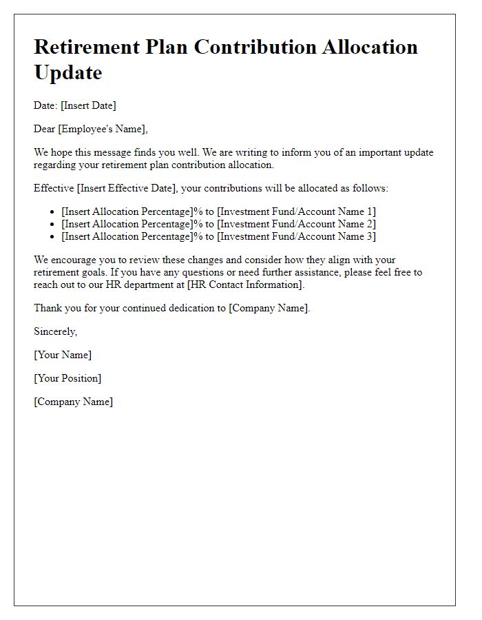 Letter template of retirement plan contribution allocation update