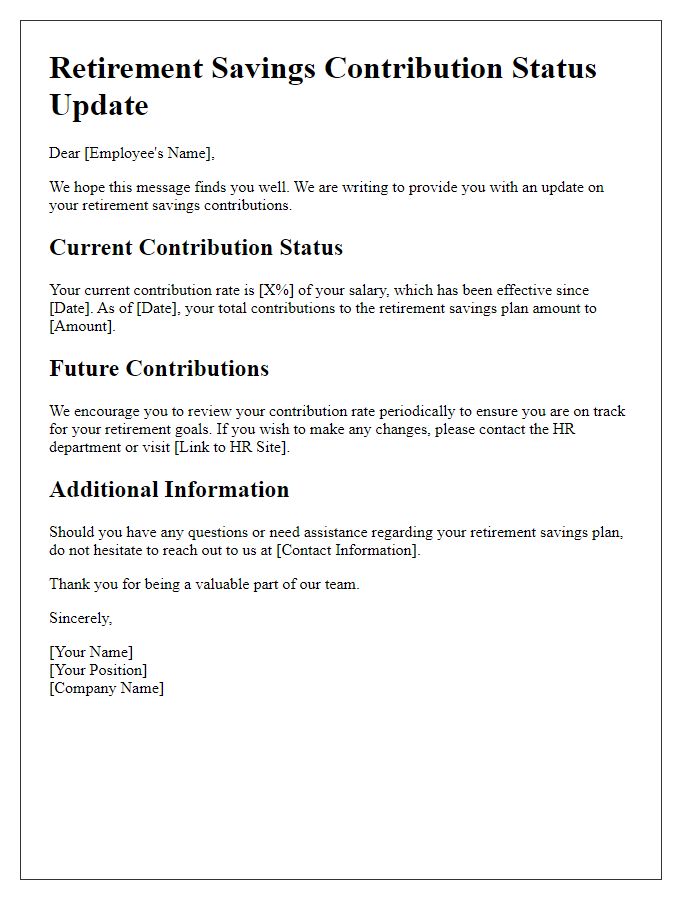 Letter template of retirement savings contribution status update