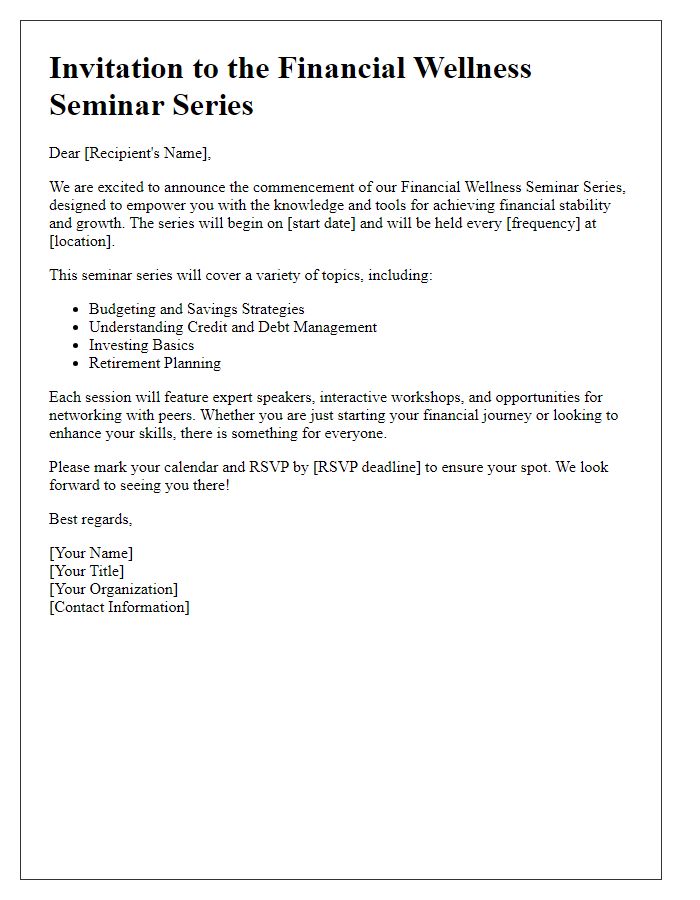 Letter template of financial wellness seminar series commencement.