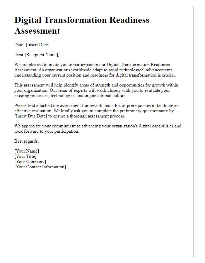 Letter template of digital transformation readiness assessment