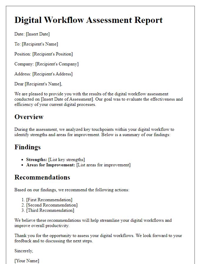 Letter template of digital workflow assessment