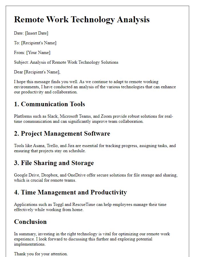 Letter template of remote work technology analysis