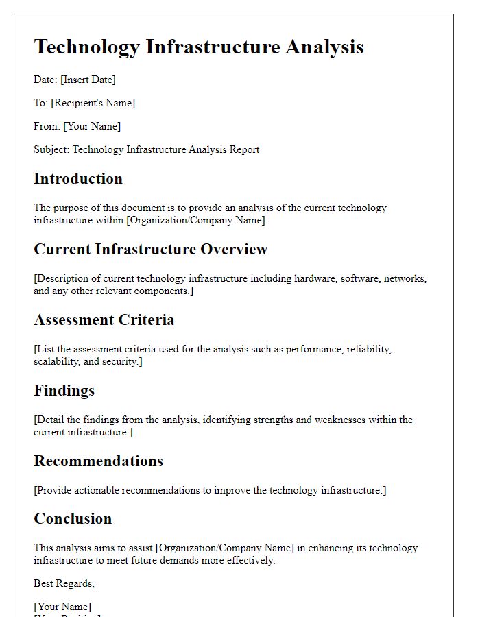 Letter template of technology infrastructure analysis