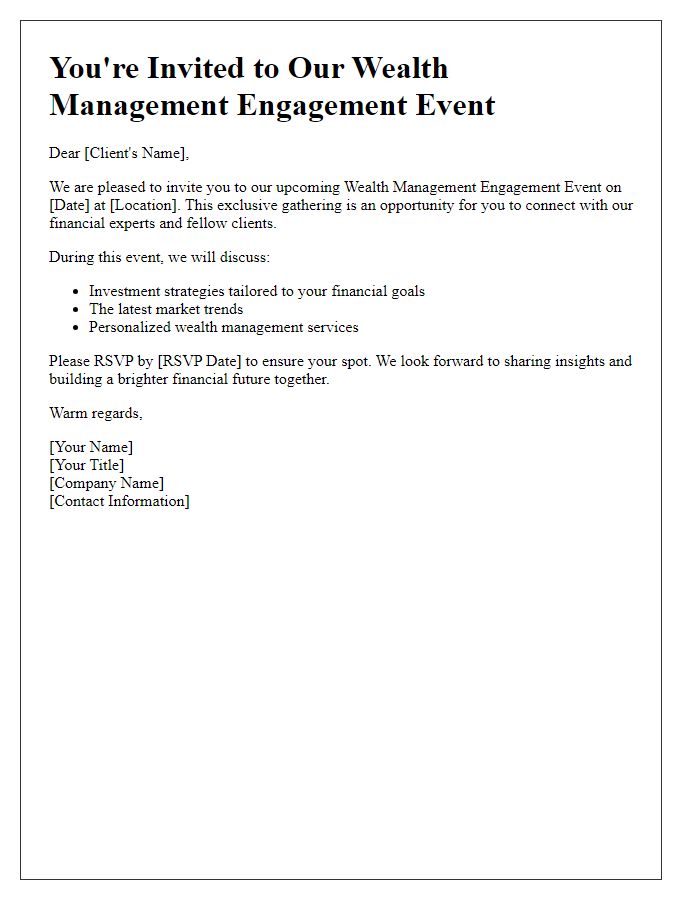 Letter template of wealth management client engagement invitation