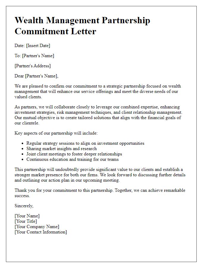 Letter template of wealth management partnership commitment