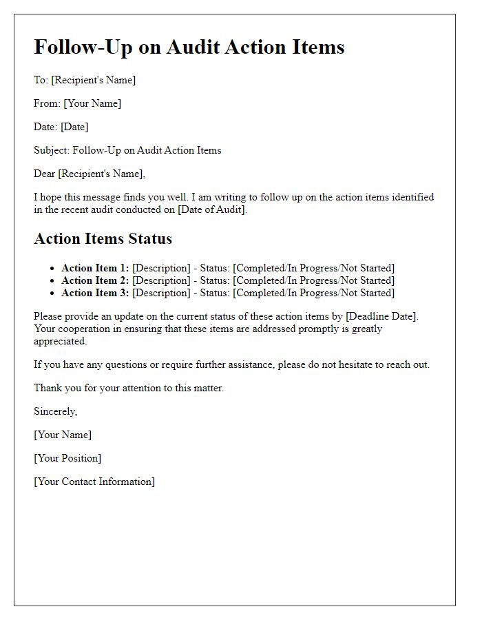 Letter template of audit action item follow-up