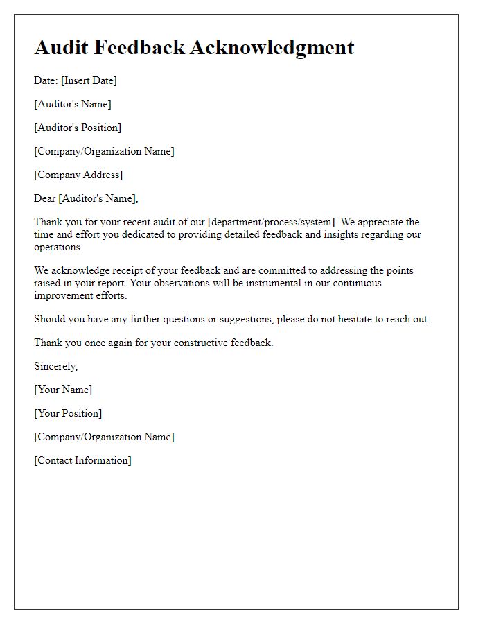 Letter template of audit feedback acknowledgment