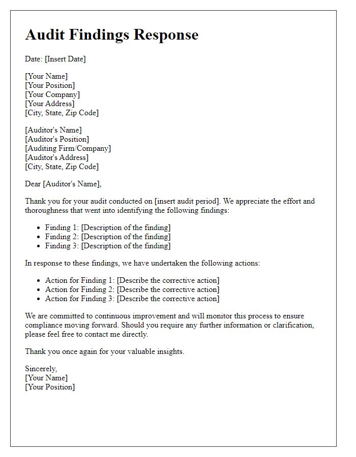 Letter template of audit findings response