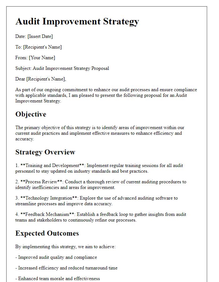 Letter template of audit improvement strategy