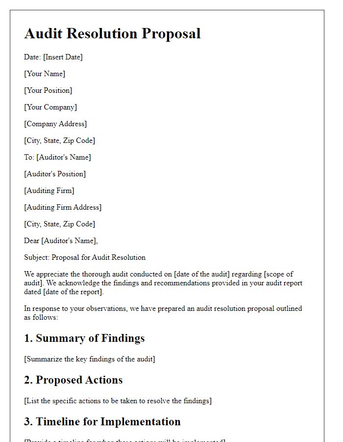 Letter template of audit resolution proposal