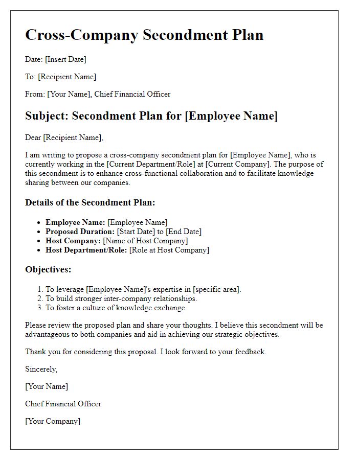 Letter template of CFO cross-company secondment plan