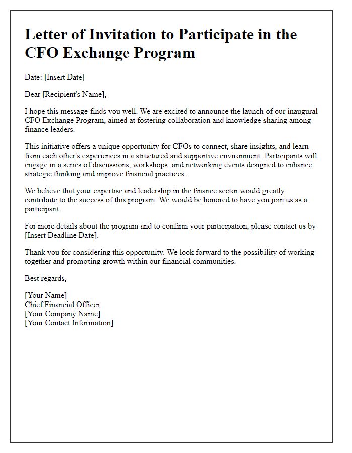 Letter template of CFO exchange program initiative