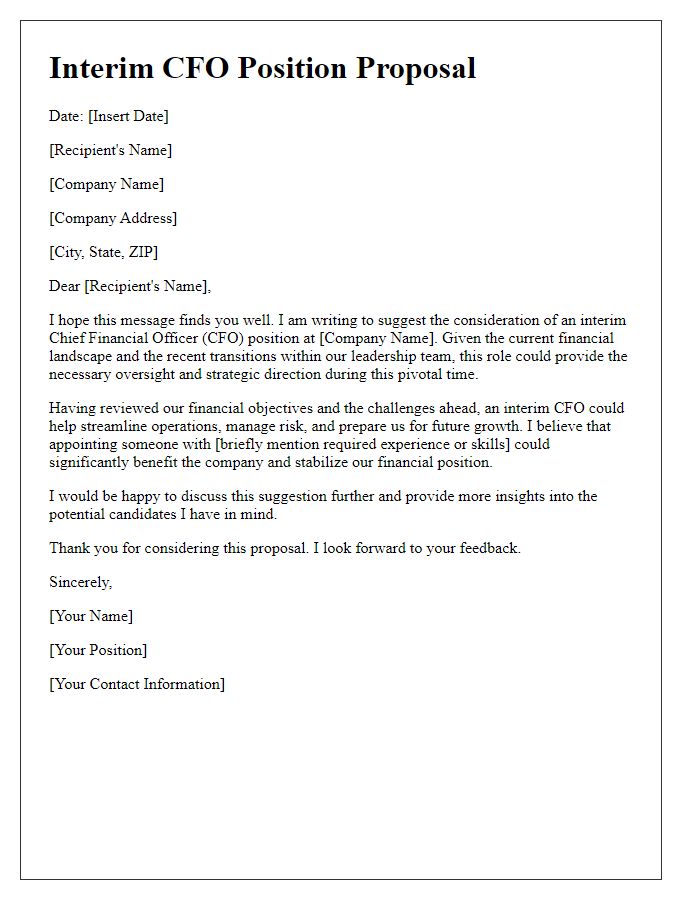 Letter template of CFO interim position suggestion