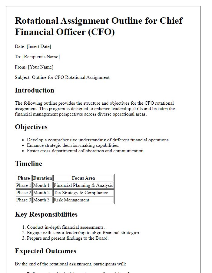 Letter template of CFO rotational assignment outline