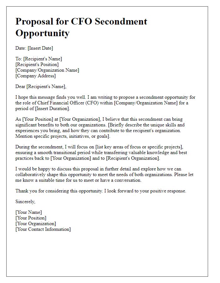 Letter template of CFO secondment opportunity proposal