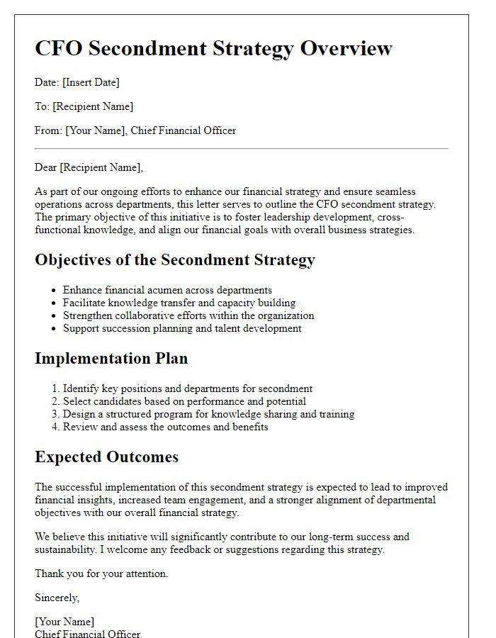 Letter template of CFO secondment strategy overview