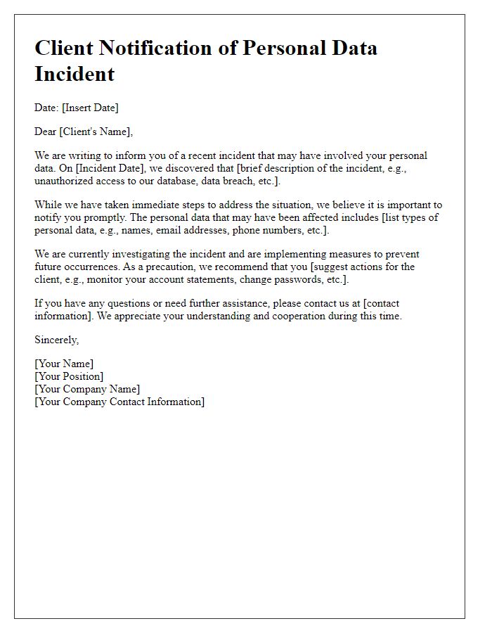 Letter template of Client Notification of Personal Data Incident