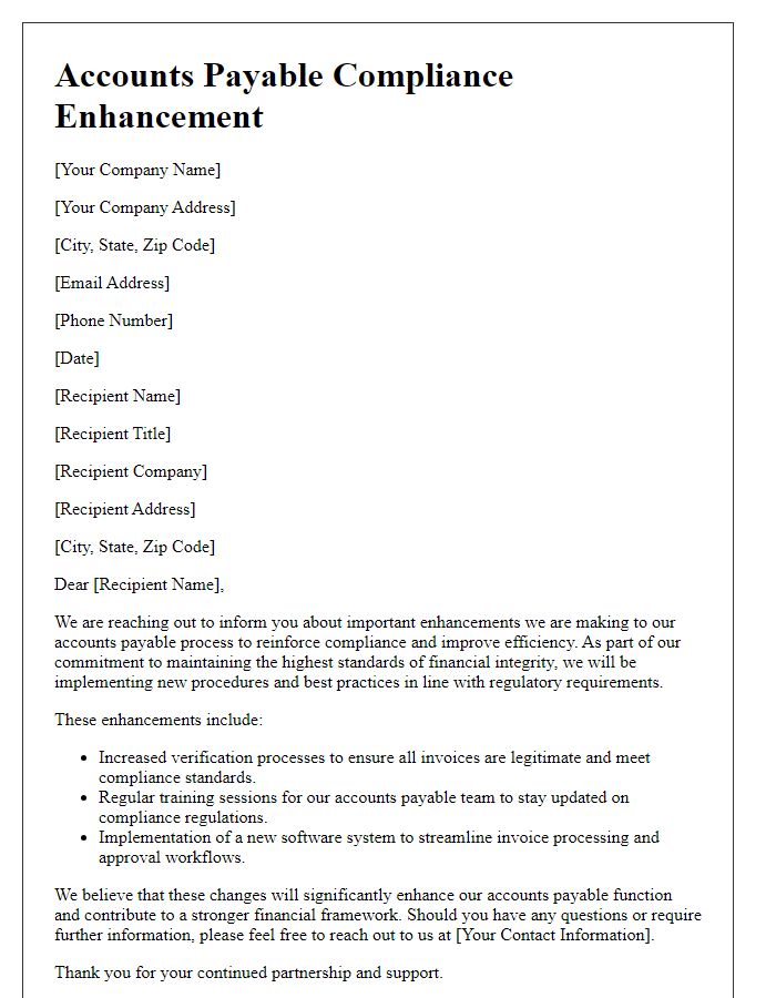 Letter template of accounts payable compliance enhancement