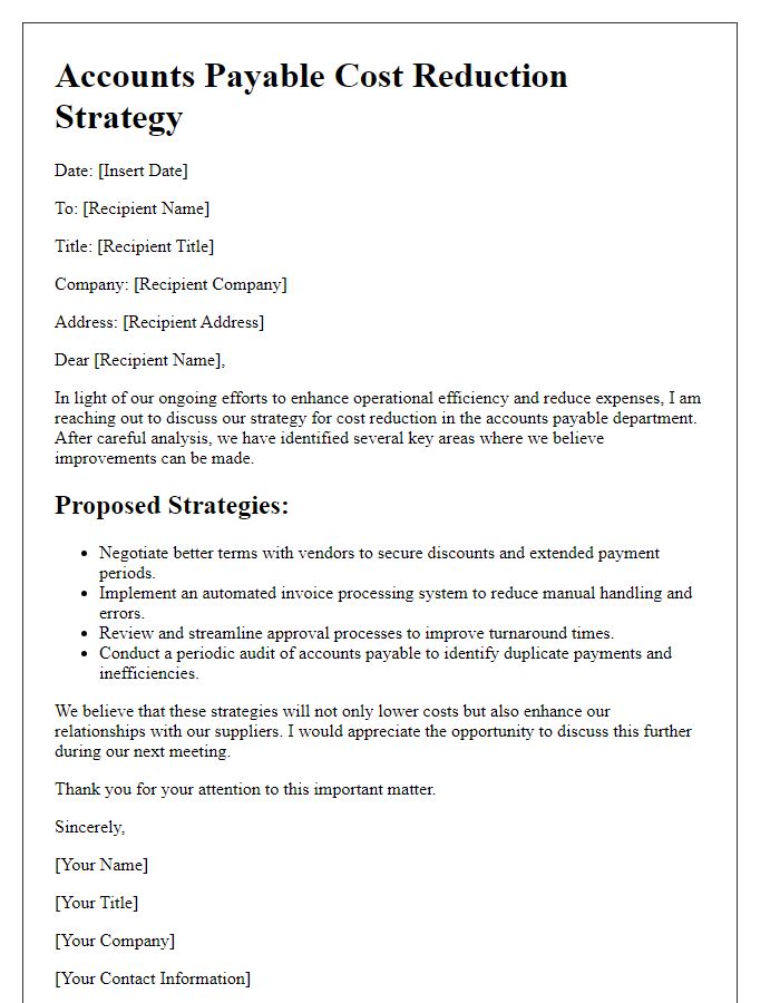 Letter template of accounts payable cost reduction strategy