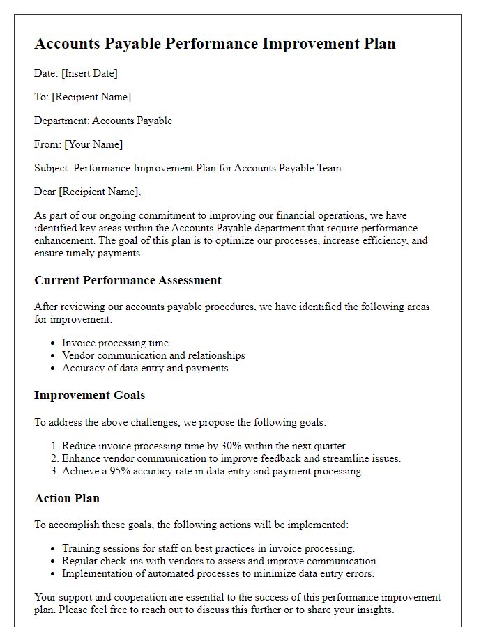 Letter template of accounts payable performance improvement