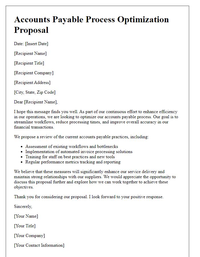 Letter template of accounts payable process optimization